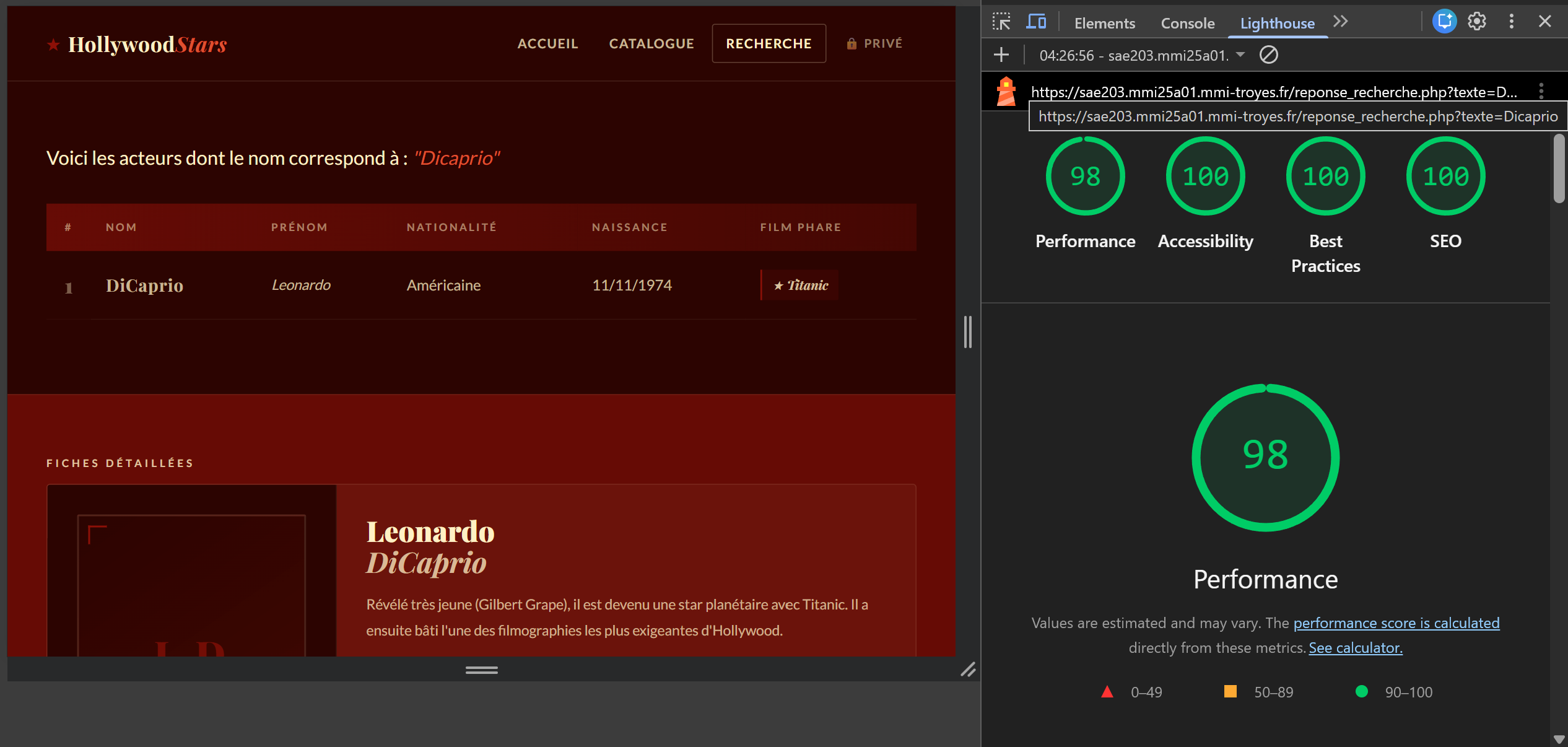 Lighthouse reponse_recherche.php mobile